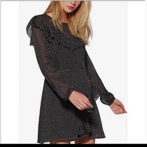 NWT Avec Les Filles Black White Polka Dot Ruffle Mini Dress Women's size 6